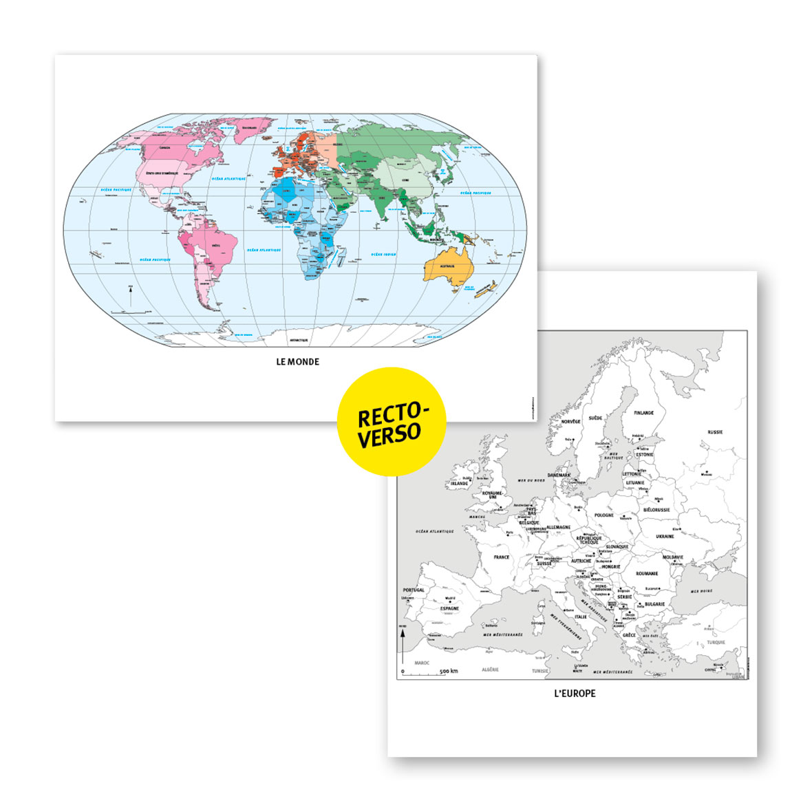 Lot de 6 cartes murales de geographie miniature 1 acces editions