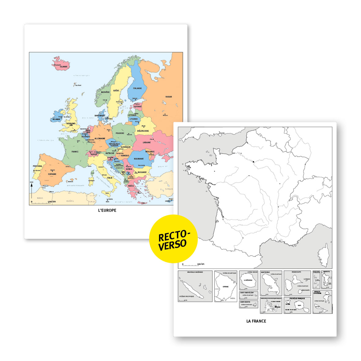 Lot de 6 cartes murales de geographie miniature 3 acces editions
